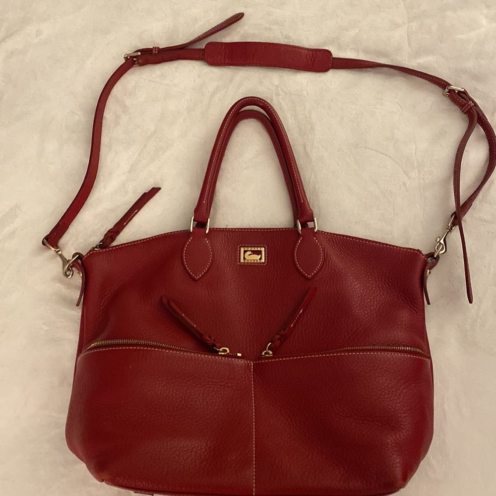 Dooney & Bourke Large Red Leather Satchel Shoulder Bag Work Bag